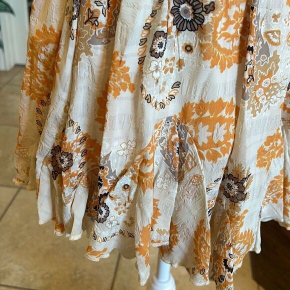 Bishop & Young Women's M Splendor Flare Skirt Smock Waist Cream Orange Mini New - Picture 5 of 10